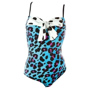 NWT Iron Fist Ladies Water Cat Bow Leopard One Piece Bathing Swimsuit Small - Picture 1 of 2