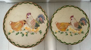 2 Sturdy 9.25 & 8.25” Round Nesting Painted Storage Box Rooster And Hen - Picture 1 of 9