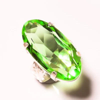 Fine Green Amethyst Gemstone 925 Sterling Silver Handmade Ring All Size - Image 1 of 4