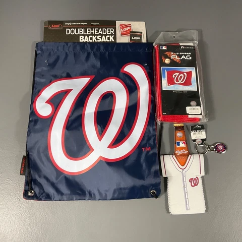 Washington Nationals MLB Ultimate Fan Gift Lot Jersey, Flag, Keychain, BackSack Cover
