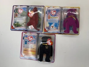 3 Ty Teenie Beanie Babies McDonalds 2000 Rex Dinosaur The End Bear Millennium - Picture 1 of 7