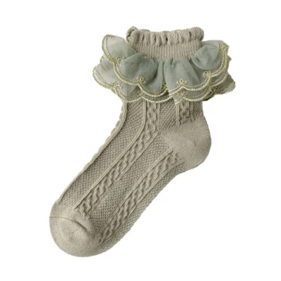 Calcetines 1 Par Algodón Volantes Bordado Tobillo Volantes Encaje Calcetines Algodón Medias Foto 1 de 4