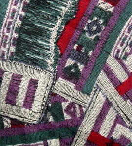 Structure Mens Necktie Red Green Purple Ivory Geometric Patchwork Print 55" x 4" - Picture 1 of 3