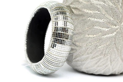 Brazalete brazalete ancho espejo plateado de moda para mujer Foto 1 de 4