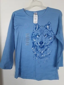 Creative Solution Foil Wolf Head W Rhinestones  top Junior Sz XXL - Picture 1 of 3