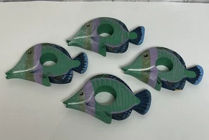 Serviettenringe aus Holz tropische Fische 5 Zoll handbemalt maritim Dekor 4er Set - Bild 1 von 19