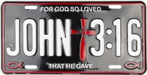 JOHN 3:16 ETIQUETA DE CAMIÓN COCHE PLACA DE METAL SIGNO FE CRISTIANA RELIGIOSA - Imagen 1 de 2