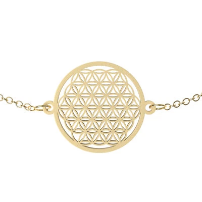 Damen Armkette Armband mit Anhänger Blume des Lebens Kettchen Edelstahl Gold - Bild 1 von 4