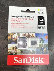 Carte mémoire microSDXC UHS-1 SanDisk 64 Go ImageMate PLUS avec adaptateur - 130 Mo/s - Photo 1 sur 2