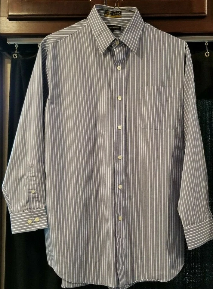 Cambridge Classics mens 16 1/2 32/33 button front pinstriped long sleeve shirt - Image 1 of 4