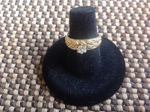 Ladies 14k Yellow Gold ring .18 carat diamond solitaire rope pattern size  - Picture 1 of 5
