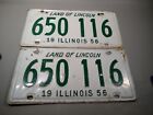 Vintage Pair 1956 Illinois License Plate Tag 650 116 Land Of Lincoln Free Ship