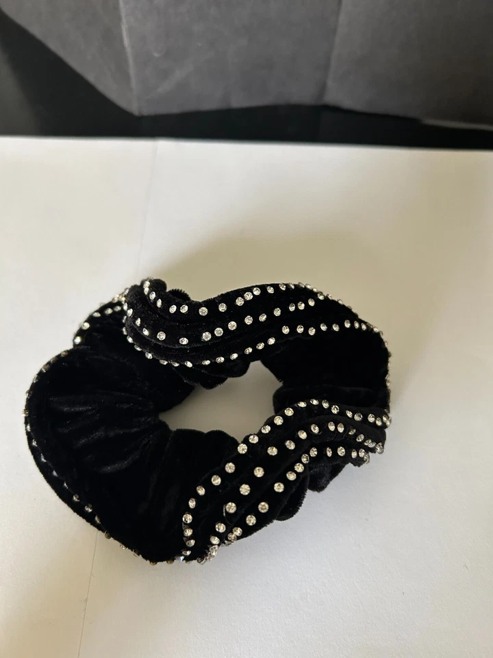 NEW! Hair Scrunchie with Crystal Rhinestones on Black Velvet - Image 1 of 1