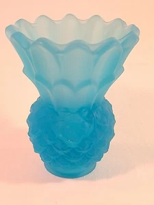 Satin Pineapple Vase Vintage Frosted Blue Glass - 4" - Picture 1 of 5