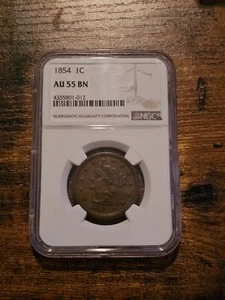 1854 BRAIDED HAIR LARGE CENT ✪ NGC AU-55 ✪ 1C ALMOST UNC COIN 012 - Picture 1 of 2