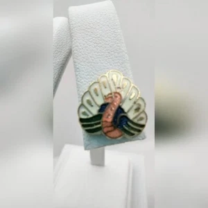 Peacock Enamel Stud Earrings - Picture 1 of 4