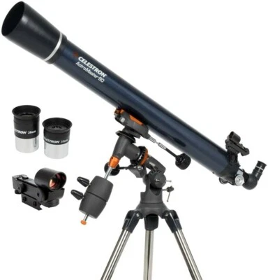 Celestron - AstroMaster 90EQ Refractor Telescope - Fully-Coated Glass Optics - A - Image 1 of 4