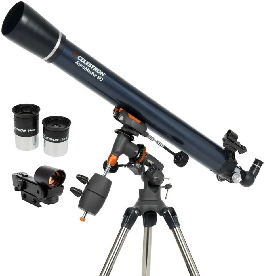 Celestron - AstroMaster 90EQ Refractor Telescope - Fully-Coated Glass Optics - A - Image 1 of 4