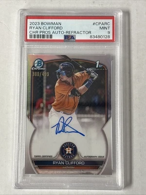 PSA 9 2023 Bowman 1st RYAN CLIFFORD Chrome Prospect Refractor Auto /499 Mets - Image 1 of 2