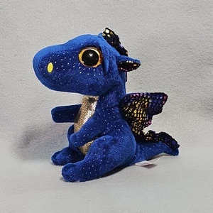TY Beanie Boos 6” Sapphire Blue Gold Dragon Plush Stuffed Animal Dinosaur - Picture 1 of 13
