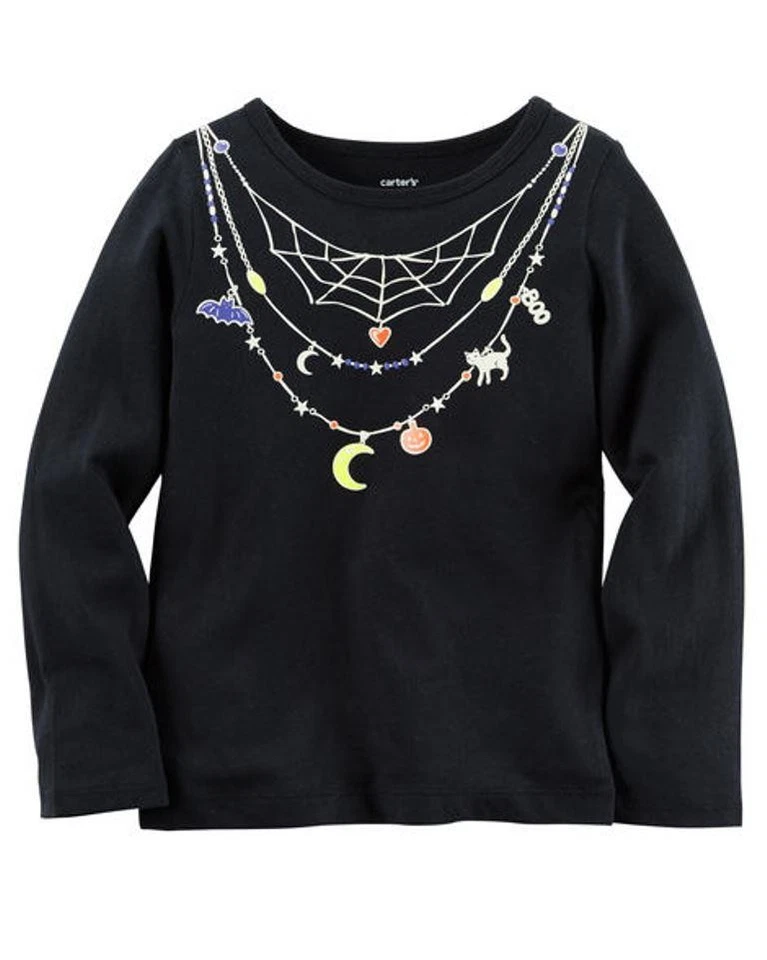 Camiseta Carters Negra Manga Larga Talla 9 Meses Brilla en la Oscuridad Collar Estampado Foto 1 de 4