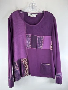 tommy n loulou Vintage Top Size XL Patchwork Purple Multi Colored Long Sleeve - Picture 1 of 11