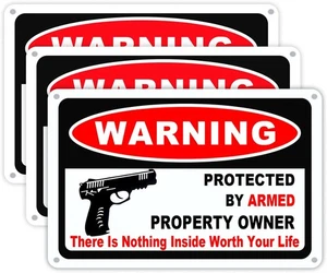 Confezione da 3 Cartelli Pistola per Sicurezza Domestica 10x7 Pollici Segnali di Avvertimento Pollici, Rosso  - Foto 1 di 6