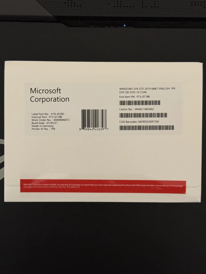 Windows Server Standard 2019 | 16 Core x64 DVD DSP - Immagine 1 di 3