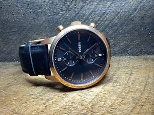 Men’s Fossil Townsman FS5097 Bold 48MM Black Dial Chrono Leather Band, Engraved - Picture 1 of 11