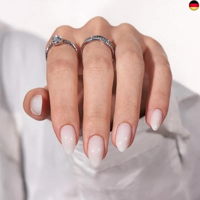 BTArtbox Almond Press on Nails Kurz White Glossy Fake Nägel Short Sheer  - Bild 1 von 4