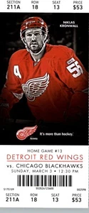 Chicago Blackhawks vs Detroit Red Wings 3/3/2013 Full Ticket - Niklas Kronwall - Picture 1 of 2