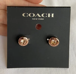 Coach Women's Circle Stone Swarovski Crystal Stud Earrings Rose Gold Tone - Picture 1 of 5