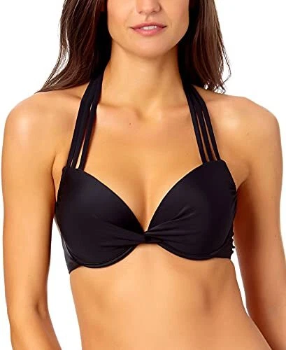 MSRP $20 California Waves Juniors' Strappy Push-up Bikini Top Black Size XS - Image 1 of 1