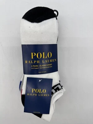 NOVO 6 PARES DE MEIAS POLO MASCULINAS RALPH LAUREN TAB NO SHOW TAMANHO GRANDE - Imagem 1 de 4