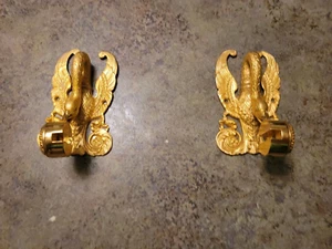 Elegant 24K Gold Plated Sherle Wagner Swan Glass Shelf BRACKETS ONLY - Picture 1 of 10