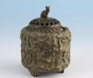 chinese bronze hand carved cat Figure statue incense burner buddha gift - Picture 1 of 7