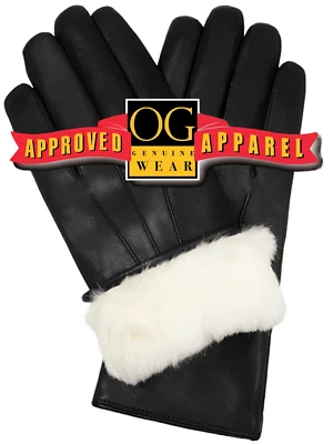 Mens Premium White Rabbit Fur Lined Genuine Soft  Lambskin Leather Gloves - Image 1 of 3