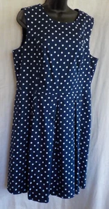 Liz Claiborne Dress Size 18 Blue Polka Dots Box Pleat Fitted Lined Sleeveless EC - Picture 1 of 13
