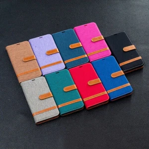 Flip Denim Card Wallet Stand Cover Case For Huawei P50 P40 P30 P20 Lite P Smart - Picture 1 of 20