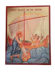 10 1/4" Cristo Camina sobre el Agua Griego Ortodoxo Hojas de Oro Icono 26cm - Imagen 1 de 1