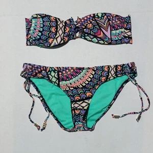 Bar III Kaleidoscope 2pc Bikini Set-Small/Medium-U Ring-Ruched-Lined-Bandeau - Picture 1 of 14