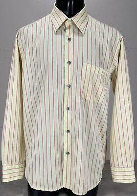 Acorn by Bob Goldfeder Long sleeve Cotton Shirt Sz L Yellow Pink Striped - Image 1 of 4