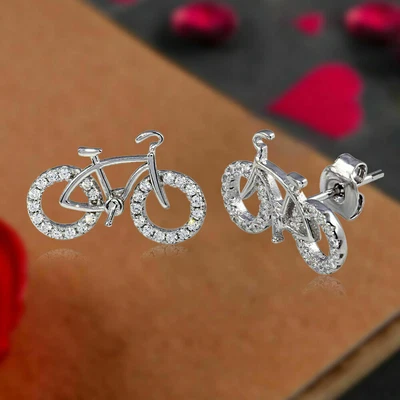 1 Ct Round Lab-Created Diamond Halo Bicycle Stud Earrings 14K White Gold Plated - Image 1 of 4