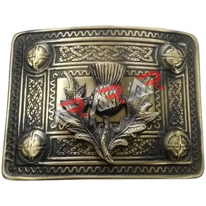 Men’s Celtic Kilt Belt Buckle Thistle Antique Finish / Celtic Kilt Belt Buckle - Picture 1 of 2