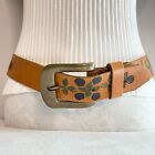 Tan Belt Large Floral Painted Genuine Leather Wide Width