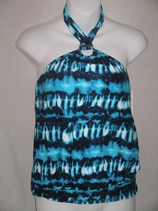 MICHAEL KORS Aqua Blue Tie Dye Blouson Tankini Swimsuit TOP - XS - NWT $92 - Picture 1 of 3