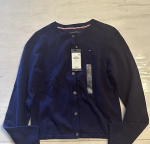 NWT Sweater Tommy Hilfiger Girls Blue Back To School Open Buttons Large 10 12 - Picture 1 of 3
