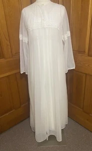 Vintage Van Raalte Peignoir Set Ivory Chiffon Robe Nightgown M 36 Lace - Picture 1 of 23