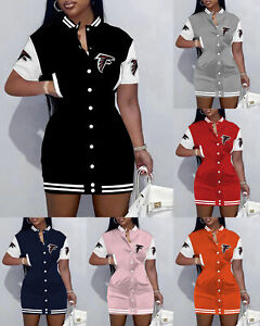 Atlanta Falcons Women's Varsity Jacket Dress Short Sleeve Button Down Dress Gift
