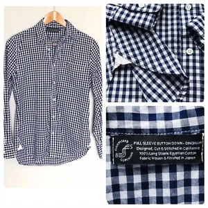 Eight + Sand Women Navy Gingham Check Shirt XS Japan Blue White Full Sleeve - Picture 1 of 11
